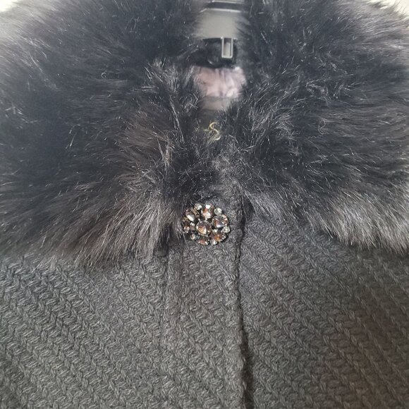 Jessica Simpson Black Faux Fur Collar Textured Womens Coat L - Picture 5 of 16